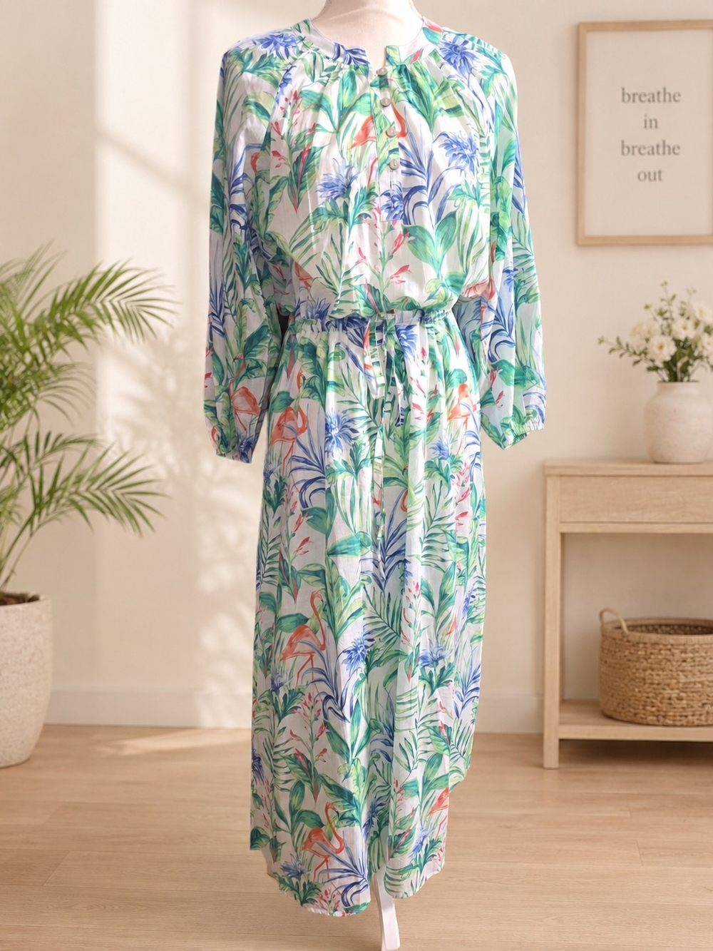 J. McLaughlin Green Multi Tropical Print Long Sleeve Maxi Dress - Picture 2 of 11